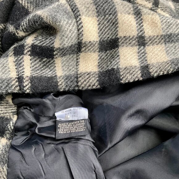 Eddie Bauer Skirt Wool Plaid Maxi Black Cream Wrap Fringe Leather Buckle (10) - Picture 7 of 9